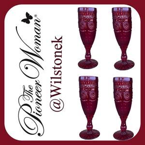 Rare- The Pioneer Woman set of 2 - Red Adeline glass 6 ounce flutes
